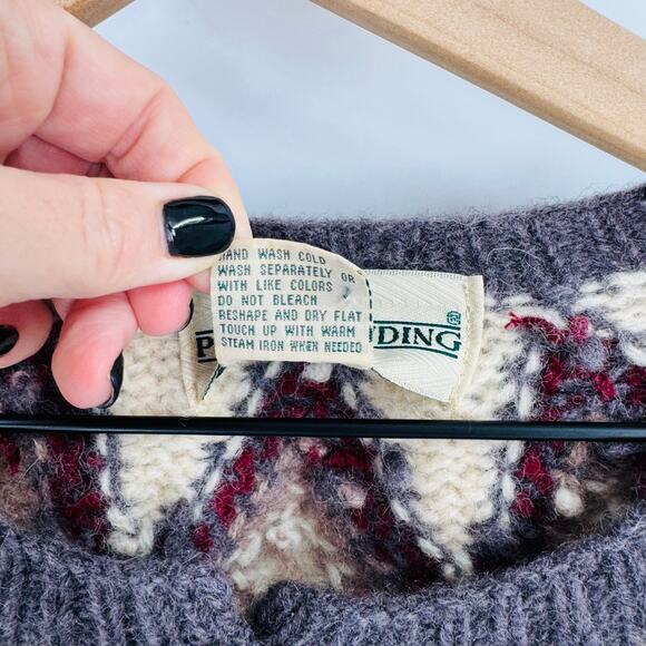 Vintage Pride’s Landing 100% Wool Fair Isle Cardigan Sweater Nordic Cabin Winter - Picture 4 of 7